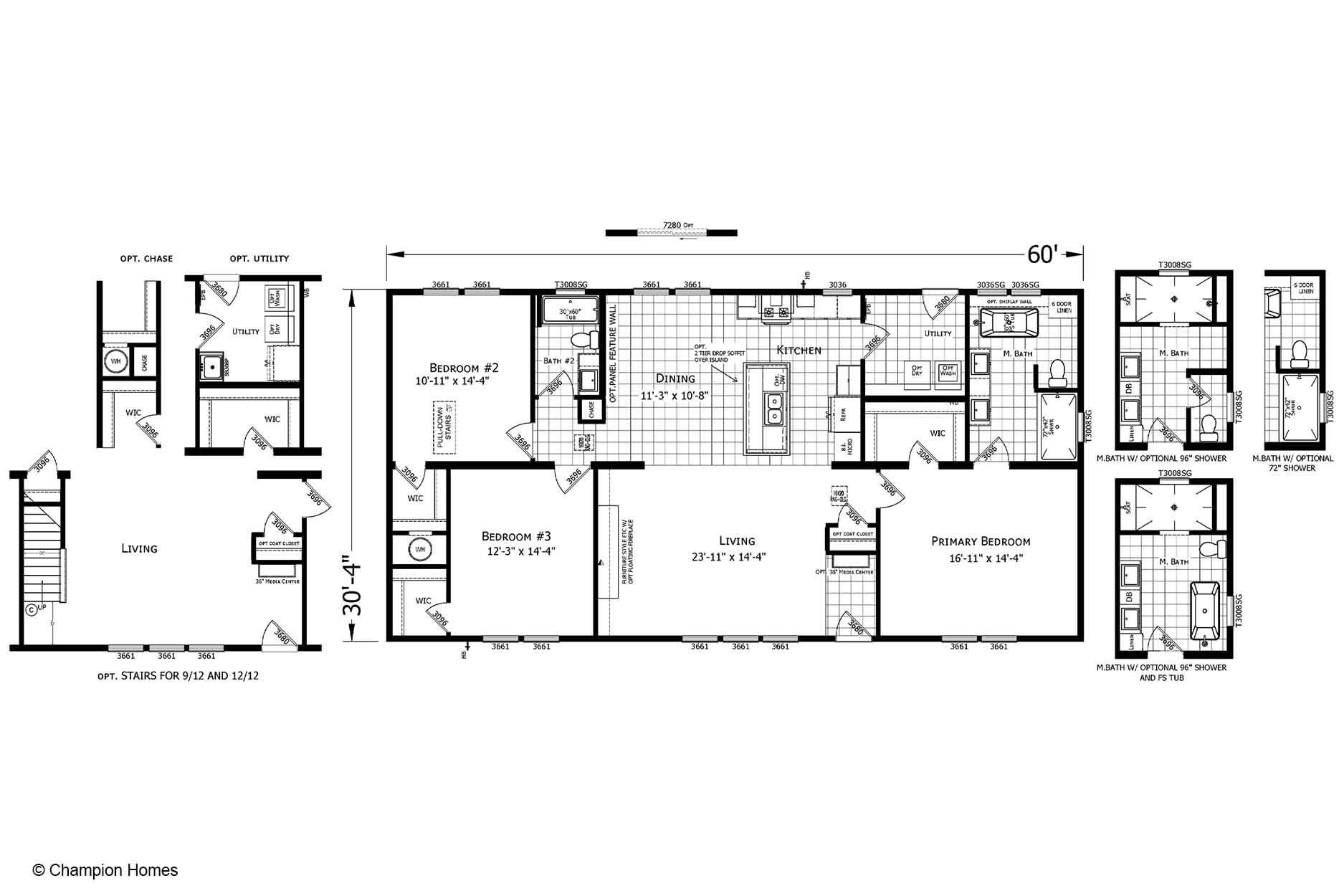 Champion Homes Cameron III 3260-02 Modular Ranch Floor Plan