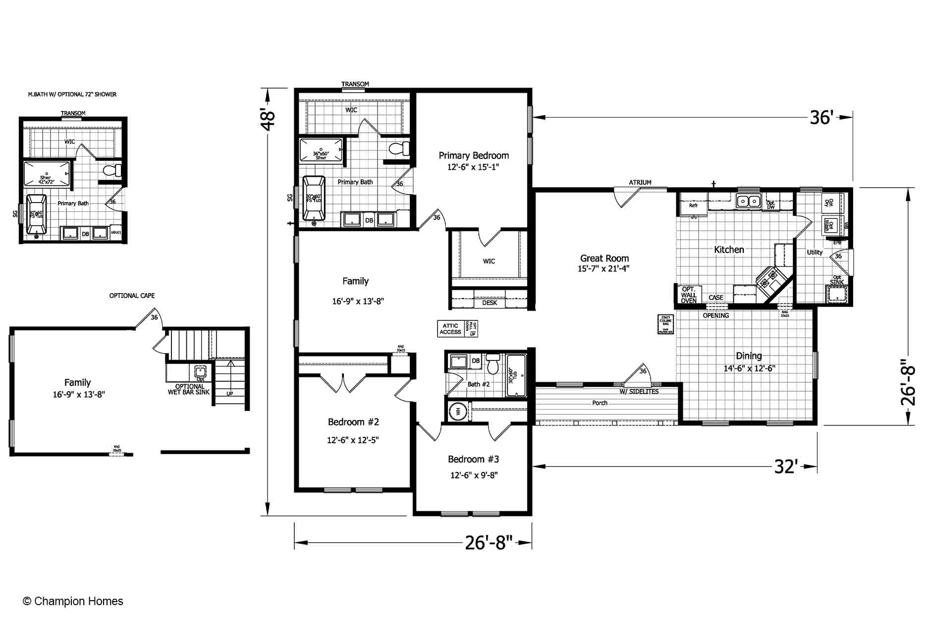 Champion Homes Homestead 4863-01 Modular Ranch Floor Plan