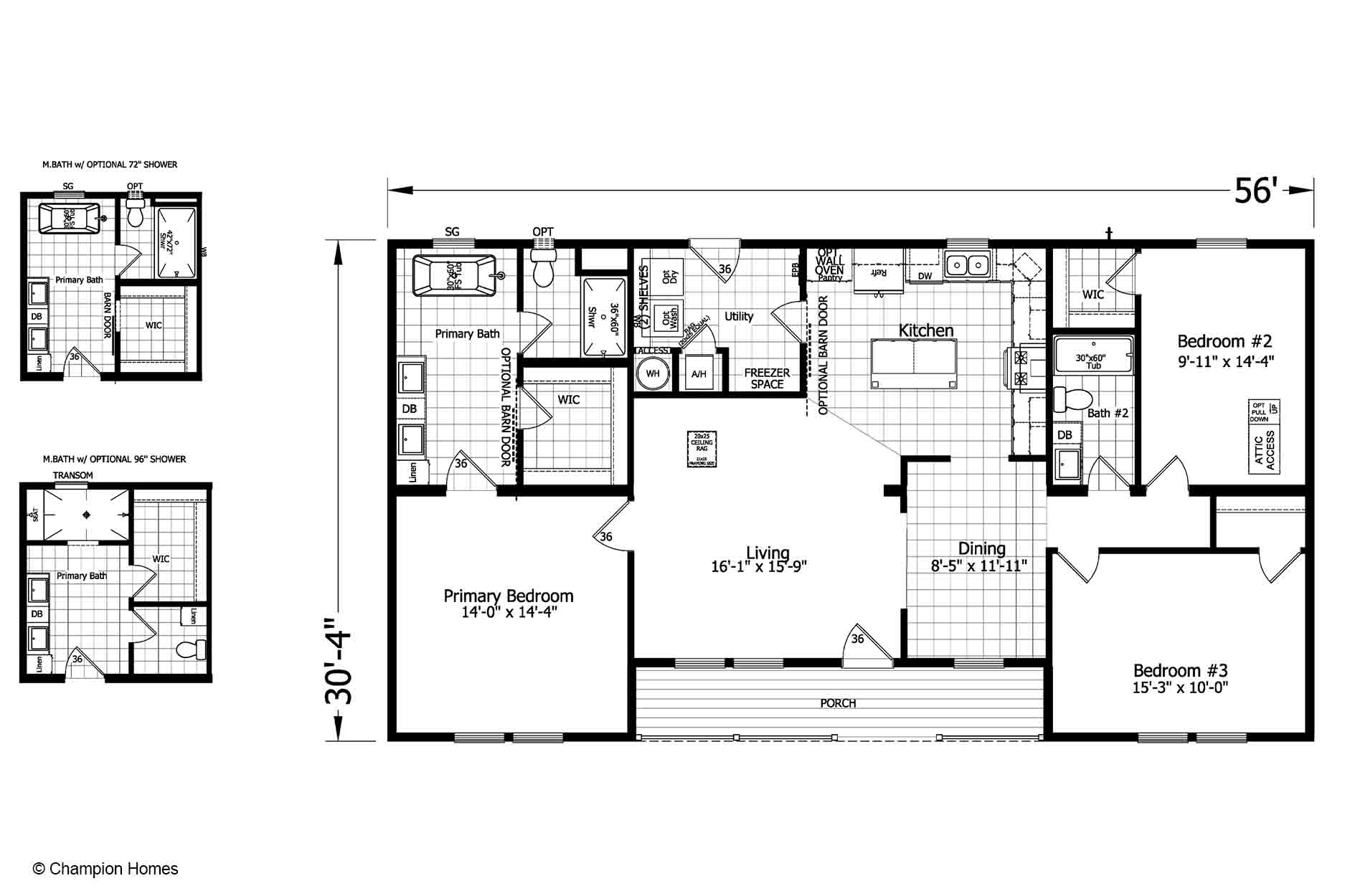 Champion Homes Lawson 3256-02 Modular Ranch Floor Plan