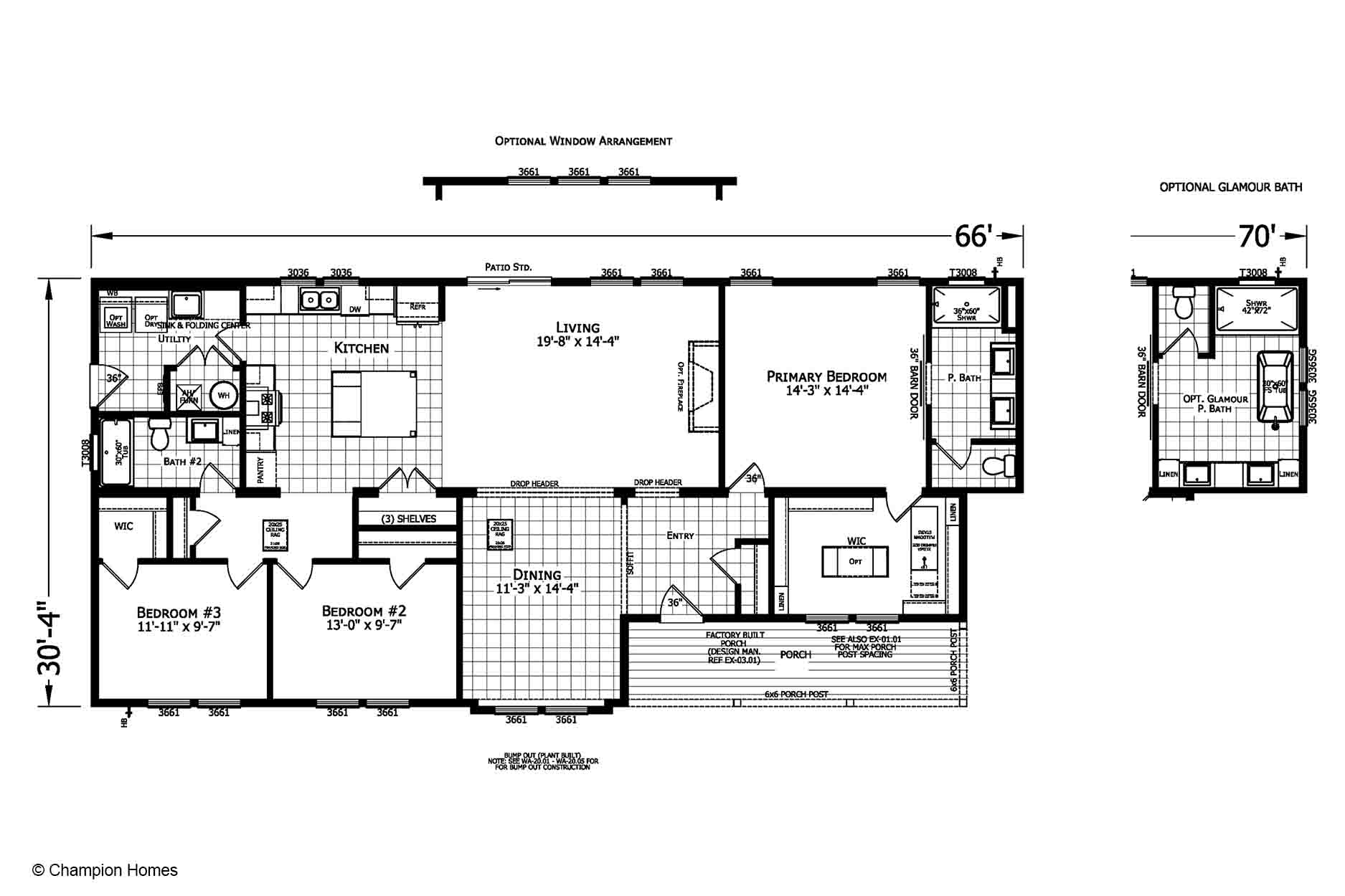 Champion Homes Montgomery 3266M Modular Ranch Floor Plan