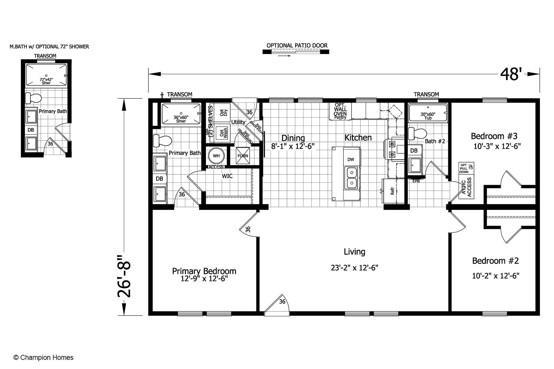 Champion Homes Suffolk 2848-03 Modular Ranch Floor Plan